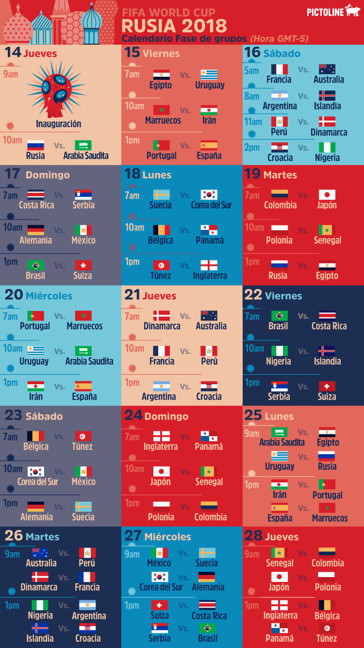Calendario Mundial de Futbol Rusia 2018