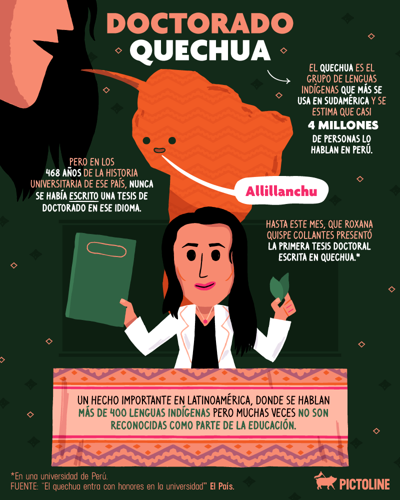 Hace unos días, la peruana Roxana Quispe Collantes presentó la primera tesis doctoral escrita en quechua 🇵🇪 Un gran paso en Latinoamérica, donde se hablan más de 400 lenguas indígenas pero muchas veces no son reconocidas en la educación