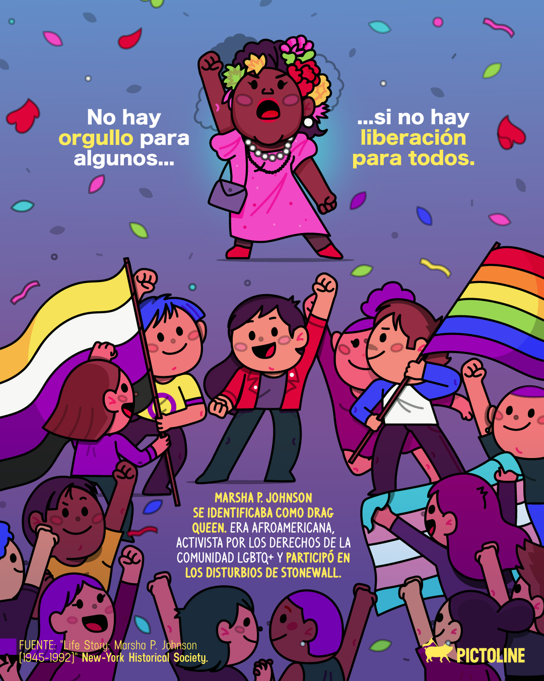 Íconos LGBT+ para el mes del #Pride 🤩✨🔥 Hoy: Marsha P. Johnson 🌸 #Junio #June #Orgullo #Marsha #pridemonth #lgbt