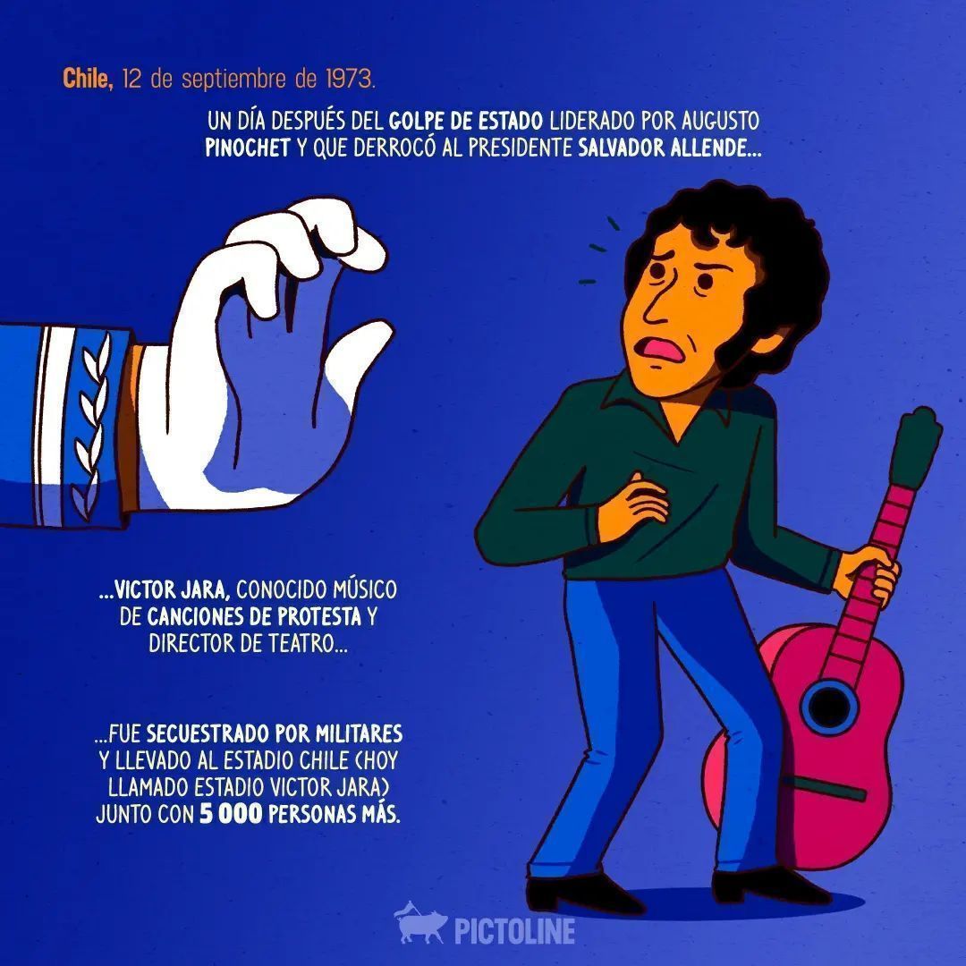 En 1973, días después del golpe de estado en Chile, el cantautor Victor Jara fue torturado y asesinado por miembros del ejército… quienes apenas este año fueron condenados por el crimen. Su historia se entrelaza con la de miles de víctimas de la di