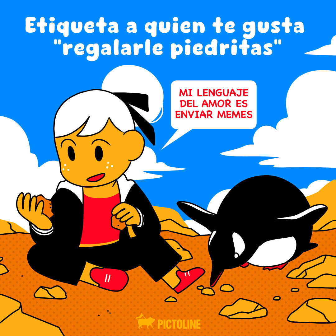 ¿El pebbling es tu lenguaje del amor? 😉🩷📲⁣ ⁣ #pebbling #meme #memes #lenguajedelamor #amigos #amistad #amor #redes #Regalo #Compañia #Pinguino #Amistad #Pictoline