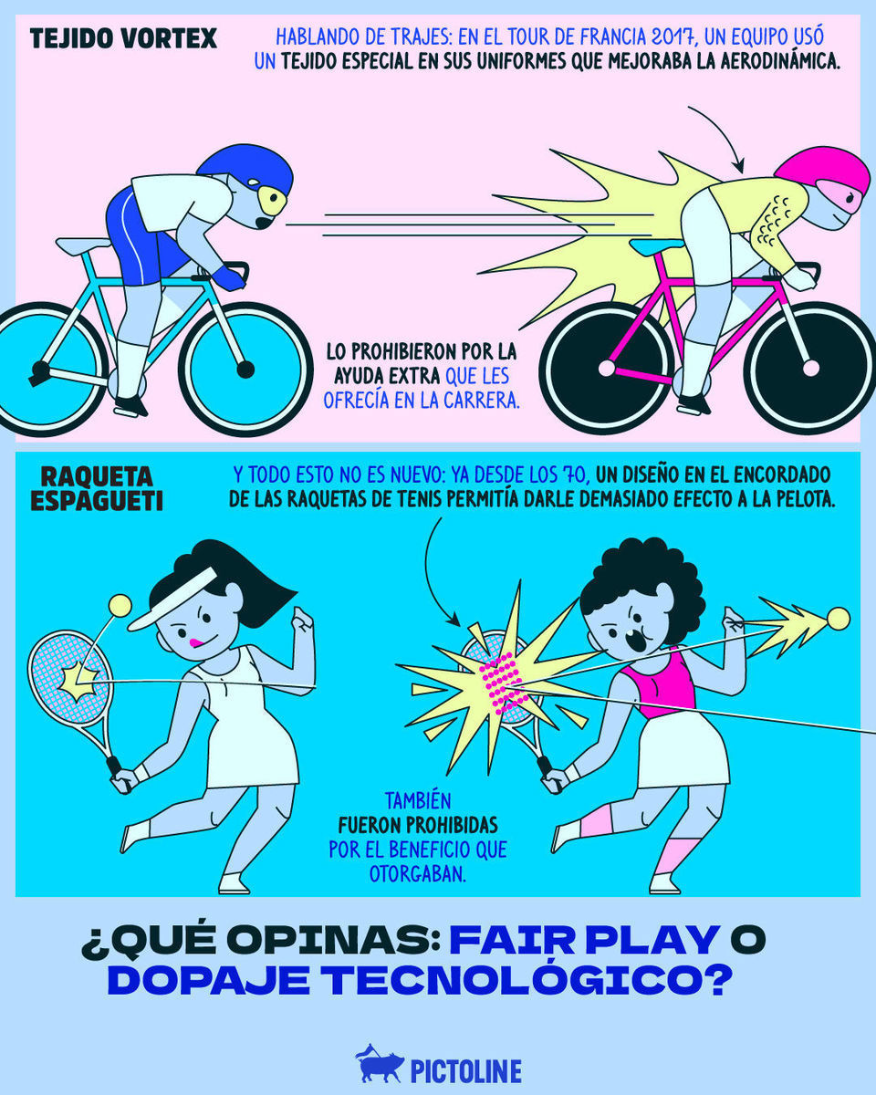 🤔 ¿Cuándo es trampa y cuándo es avance? 🚴⚾🎾 🏊⁣ ⁣ #DopajeTecnológico #FairPlay #TecnologíaDeportiva #VentajaInjusta #BatTorpedo #Pictoline