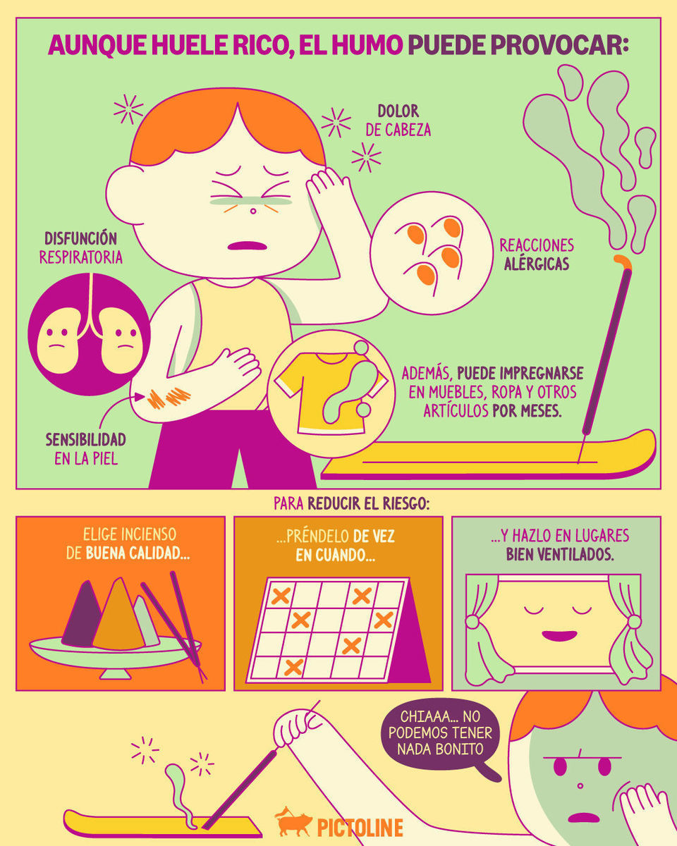 🍃 CC quieres relajarte y prendes un incienso, pero tus pulmones pagan el precio 🫁😵‍💫⁣ ⁣ #incienso #saludrespiratoria #aromaterapia #inciensotóxico #saludencasa #alergias #pictoline