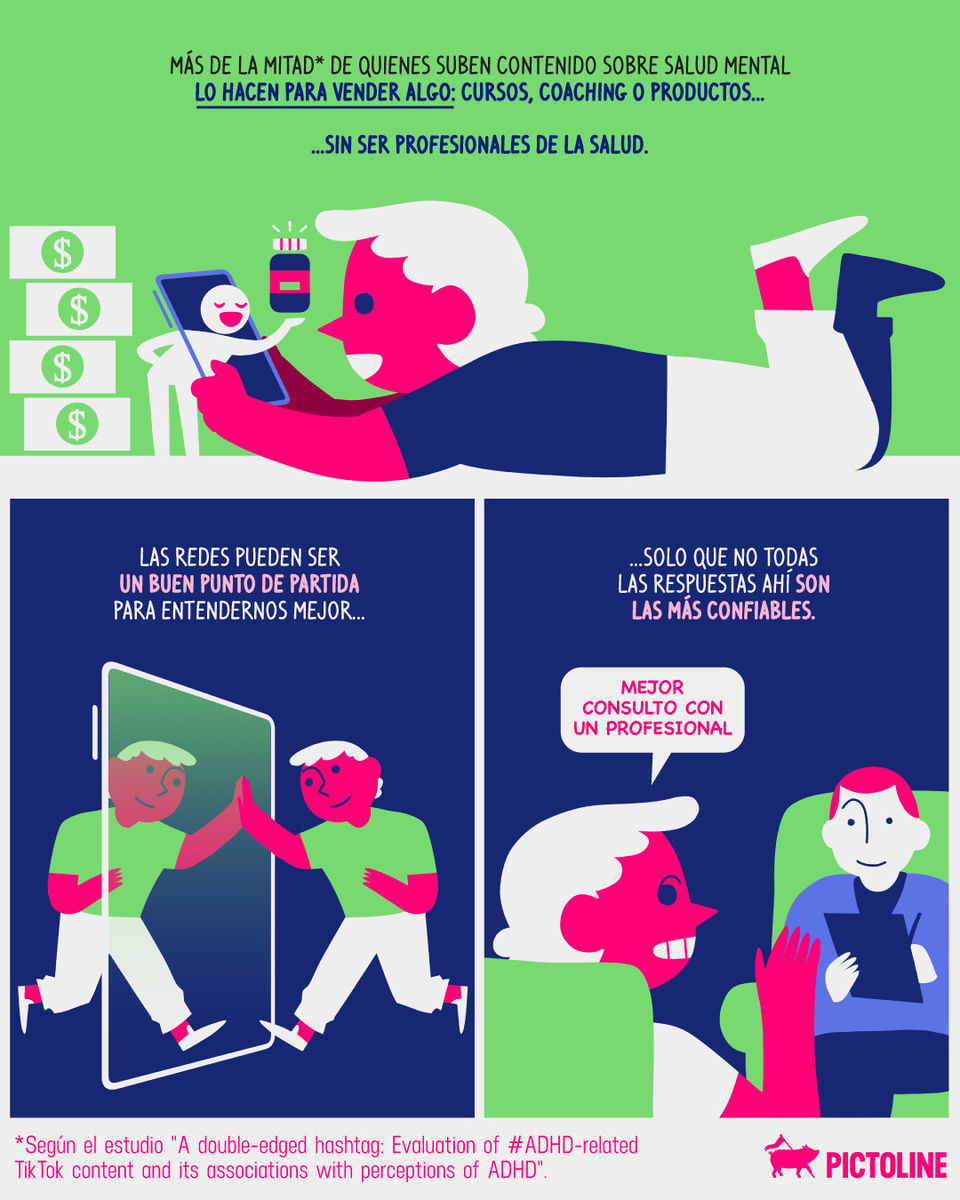 🤳 Entre memes y anécdotas, el contenido engañoso sobre salud mental es alarmante 🚨 #saludmental #salud #tdah #ansiedad #neurodivergencia #tiktok #autodiagnóstico #coaching #terapia #pictoline