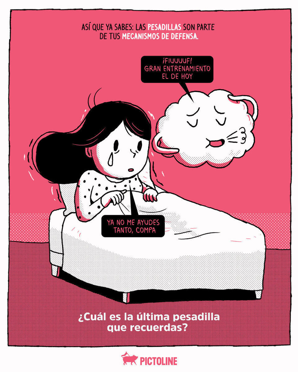 🛌💤 Tú preparándote para dormir bien rico y tu cerebro pensando en ensayo emocional con escenario en llamas y abandono 💥😰⁣ ⁣ #pesadillas #nightmare #terror #sueñosraros #neurociencia #cerebro #entrenamientoemocional #saludmental #ciencia #Pictoli