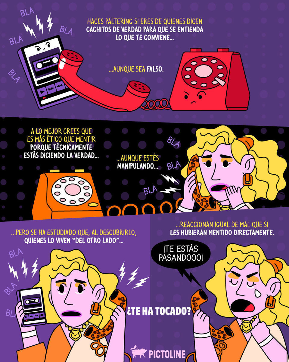 👀 ¿Te ha pasado que alguien "no te miente", pero igual te manipula? 👹⁣ ⁣ #paltering #mentiras #manipulación #comunicación #ética #entretenimiento #sociedad #pictoline