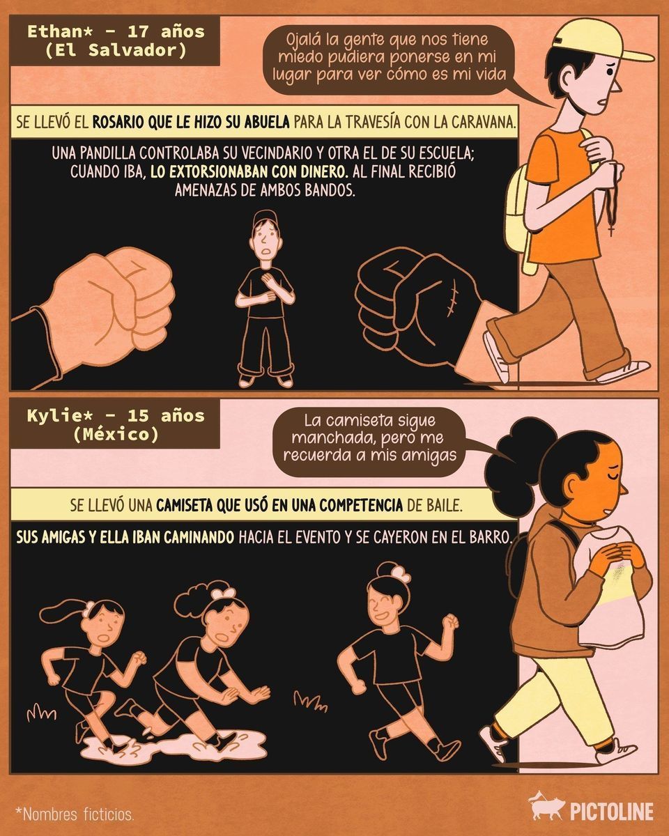 Para estos migrantes menores de edad no son solo objetos que les acompañaron, sino un pedacito de casa... ¿Tú qué llevarías si tuvieras que dejar tu país? 🧳💔 #migrar #migración #sociedad #latam #latinoamérica #historias #pictoline