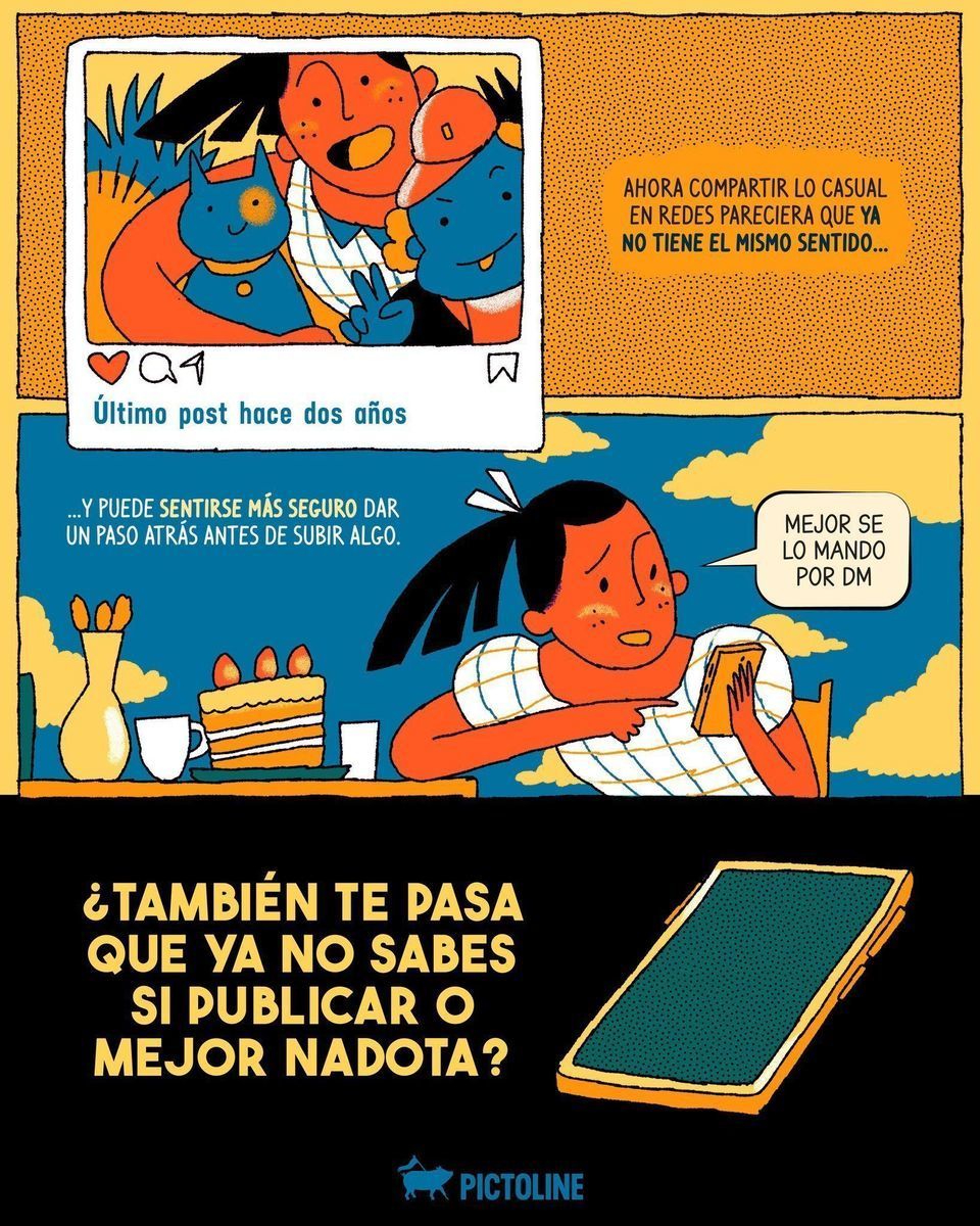 🤳 ¿También pasaste de subir todo a publicar cero? 🤐 #redessociales #burnout #contentcreators #posting #contenido #contentcreation #cultura #sociedad #saludmental #reflexión #pictoline