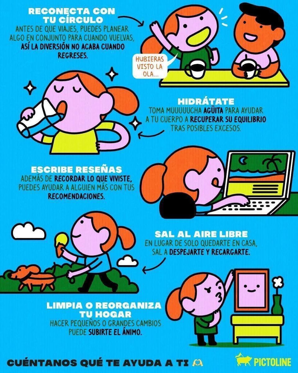 ¿Y la “renovada” que me darían las vacaciones? 🏖️👀 Acá unas formas que pueden ayudarte a recuperarte ➡️ #vacaciones #vueltaalarutina #depresionposvacaciones #bienestaremocional #motivación #pictoline