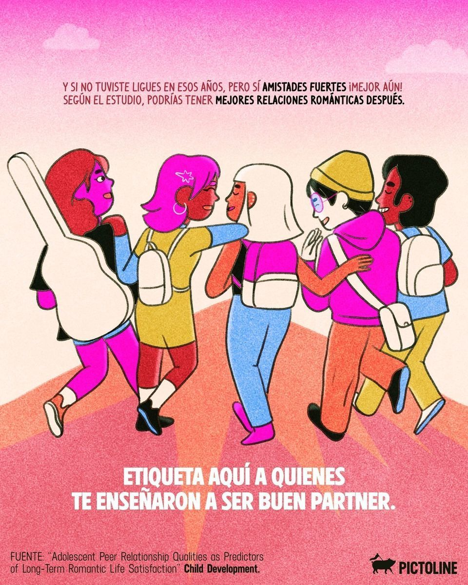 Las risas, peleas y secretos con tus amigos de la adolescencia eran tu entrenamiento para el amor 💛🍬✨ #amistades #adolescencia #amigos #amor #amistad #relaciones #amistadesduraderas #pictoline