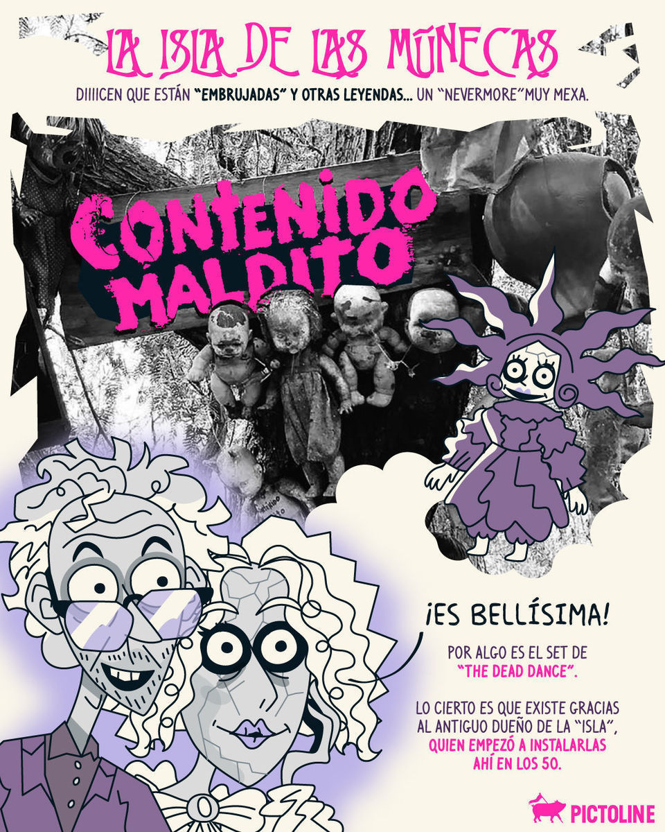 Isla de las Muñecas: leyenda, terror y hasta Lady Gaga en Xochimilco 🕸️🛖🦇🖤⁣ ⁣ #isladelasmuñecas #trajineras #actualidad #merlina #wednesday #timburton #ladygaga #thedeaddance #mexico #méxicomágico #nevermore #pictoline