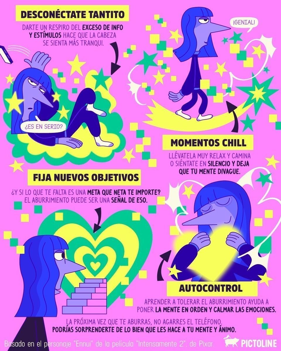 💭 Hoy toca aburrirse Y QUÉ BUENO ✌️🧠⁣ ⁣ #aburrido #aburrida #creatividad #imaginacion #saludmental #productividad #pictoline