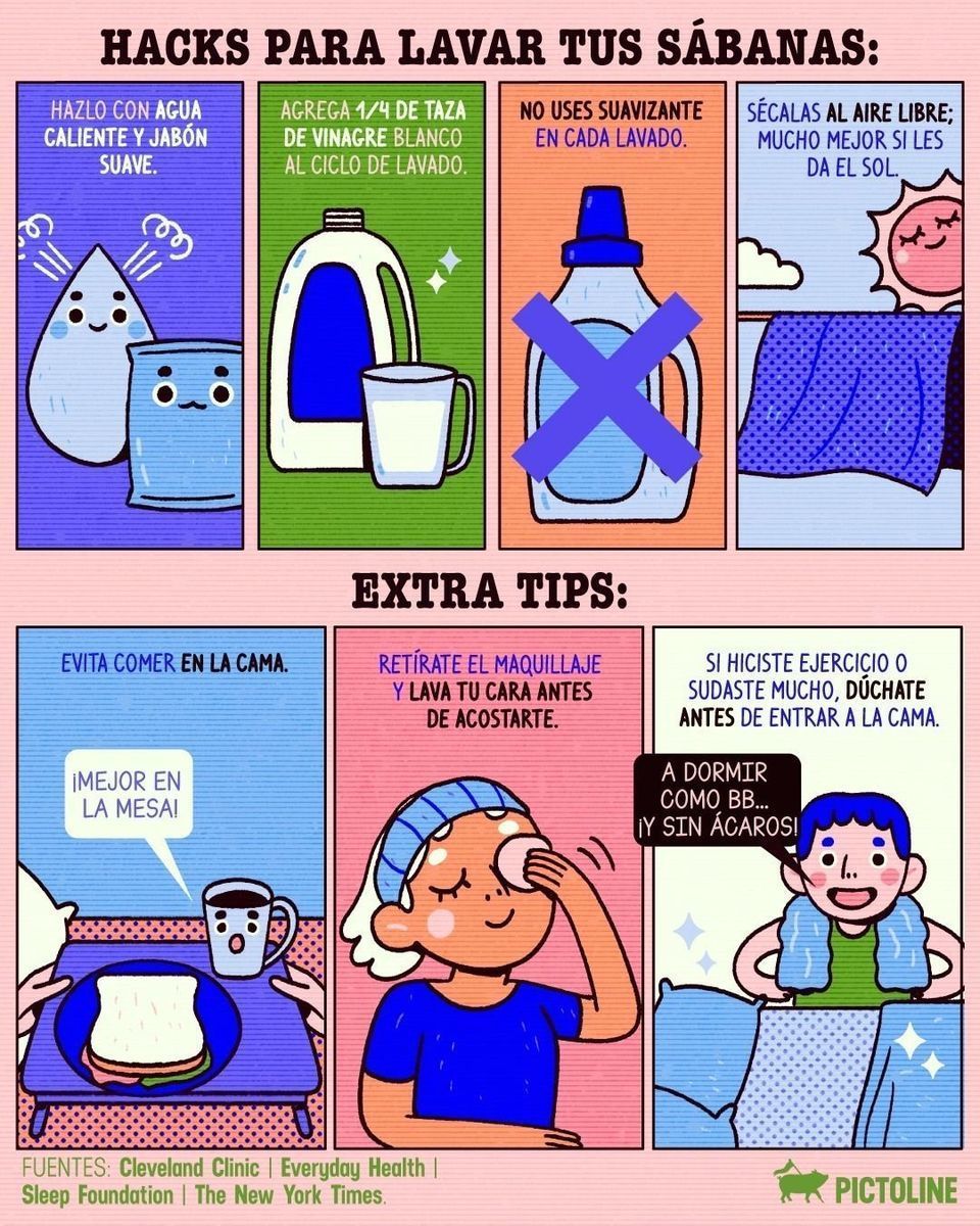 Y tú, ¿cada cuánto tiempo lavas tus sábanas? 😅🛏️⁣ ⁣ #sabanas #limpieza #salud #higiene #consejos #hacks #lifehack #pictoline⁣