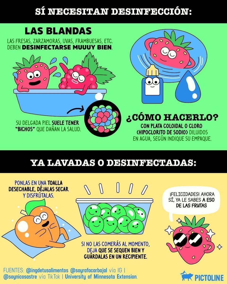 🍐🍇🍓 Y tú en “adulto chiquito” enterándote que hay frutas que se lavan o se desinfectan según su tipo de “piel”... 🫧🧽 #frutas #salud #comida #consejos #tips #hacks #lifehack #pictoline