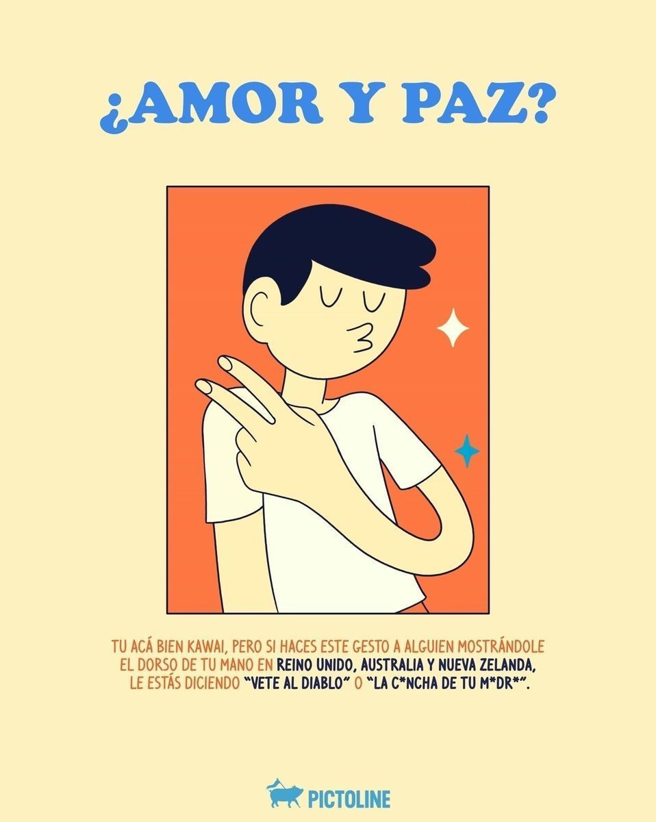Cuando viajes, cuida que tus manos no anden hablando de más ✌️👌👍 👀 Y ten a la mano esta info ➡️ #lenguajecorporal #lenguajenoverbal #choquecultural #cultura #idiomas #gestos #señas #comunicación #viajes #tips #datoscuriosos #pictoline