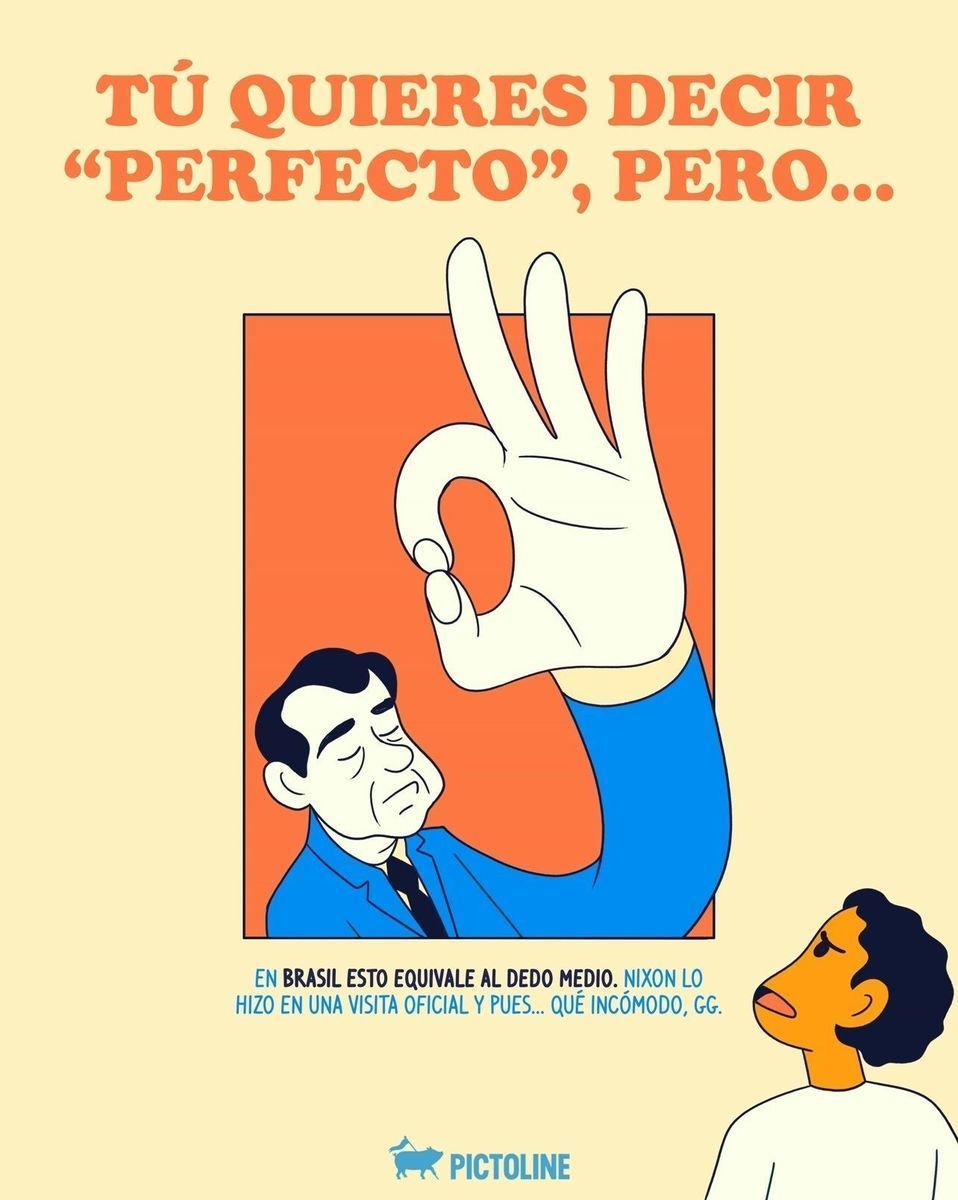 Cuando viajes, cuida que tus manos no anden hablando de más ✌️👌👍 👀 Y ten a la mano esta info ➡️ #lenguajecorporal #lenguajenoverbal #choquecultural #cultura #idiomas #gestos #señas #comunicación #viajes #tips #datoscuriosos #pictoline