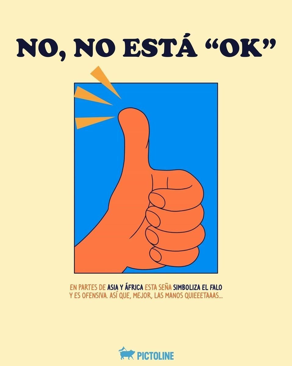 Cuando viajes, cuida que tus manos no anden hablando de más ✌️👌👍 👀 Y ten a la mano esta info ➡️ #lenguajecorporal #lenguajenoverbal #choquecultural #cultura #idiomas #gestos #señas #comunicación #viajes #tips #datoscuriosos #pictoline