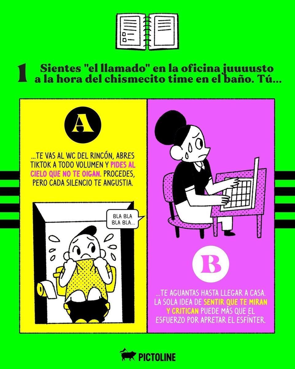 💬 “Relájate, es solo un baño”.⁣ Mi colon: 🚫 Error 404 (privacidad no encontrada) 🚽🪠⁣ ⁣ ⁣ #bañospublicos #wc #higiene #ansiedad #saludmental #salud #pictoline