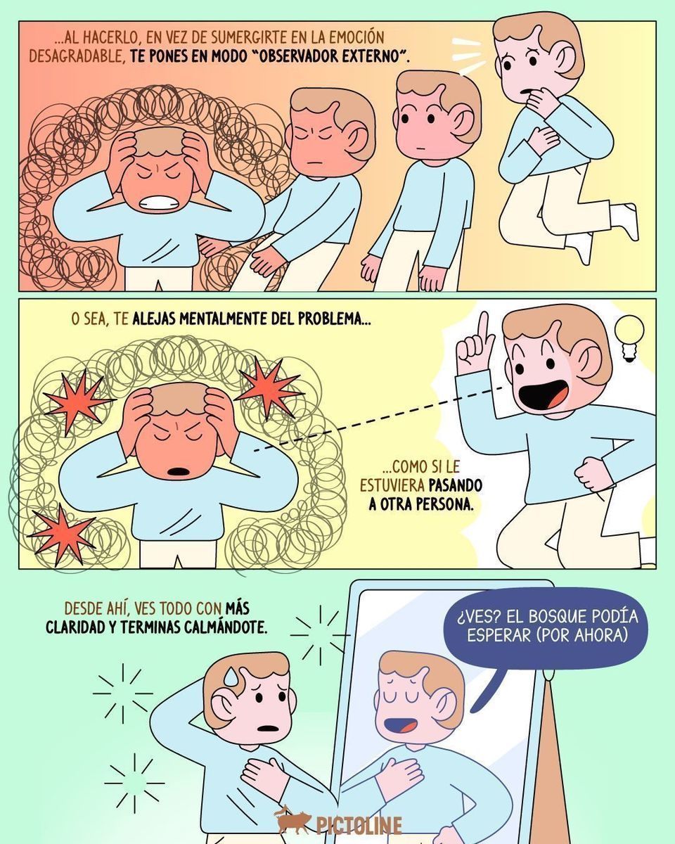 🗣️💬 Tomar distancia de tus pensamientos puede ser una forma simple de recuperar el control 🙌⁣ ⁣ #dialogo #autoregulacion #lenguaje #salud #saludmental #emociones #autocontrol #pictoline