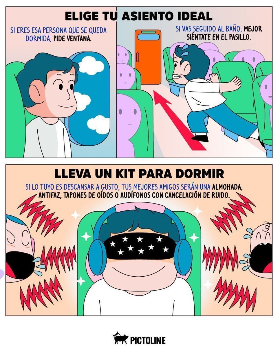 ✈️ Porque desde que pisas el aeropuerto empieza la aventura, aplica estos tips para viajes largos y enfócate en disfrutar 😎🌴🌊⁣ ⁣ #viajes #travel #hacks #consejos #tipsdeviajes #travelhack #pictoline