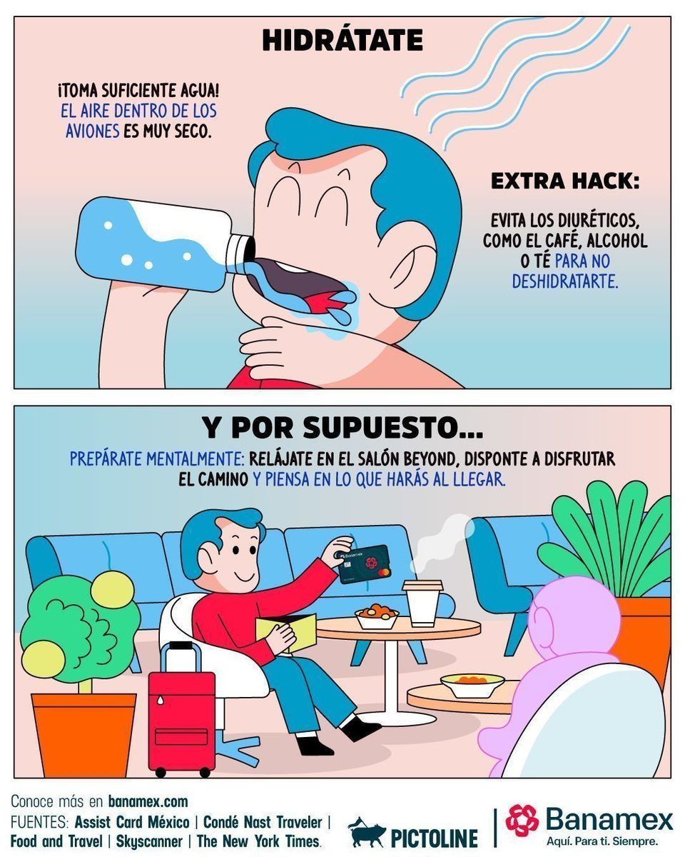 ✈️ Porque desde que pisas el aeropuerto empieza la aventura, aplica estos tips para viajes largos y enfócate en disfrutar 😎🌴🌊⁣ ⁣ #viajes #travel #hacks #consejos #tipsdeviajes #travelhack #pictoline