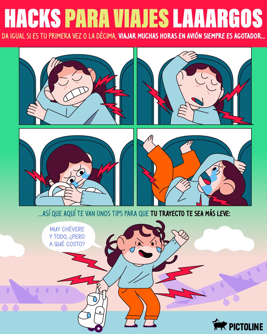 ✈️ Porque desde que pisas el aeropuerto empieza la aventura, aplica estos tips para viajes largos y enfócate en disfrutar 😎🌴🌊⁣ ⁣ #viajes #travel #hacks #consejos #tipsdeviajes #travelhack #pictoline