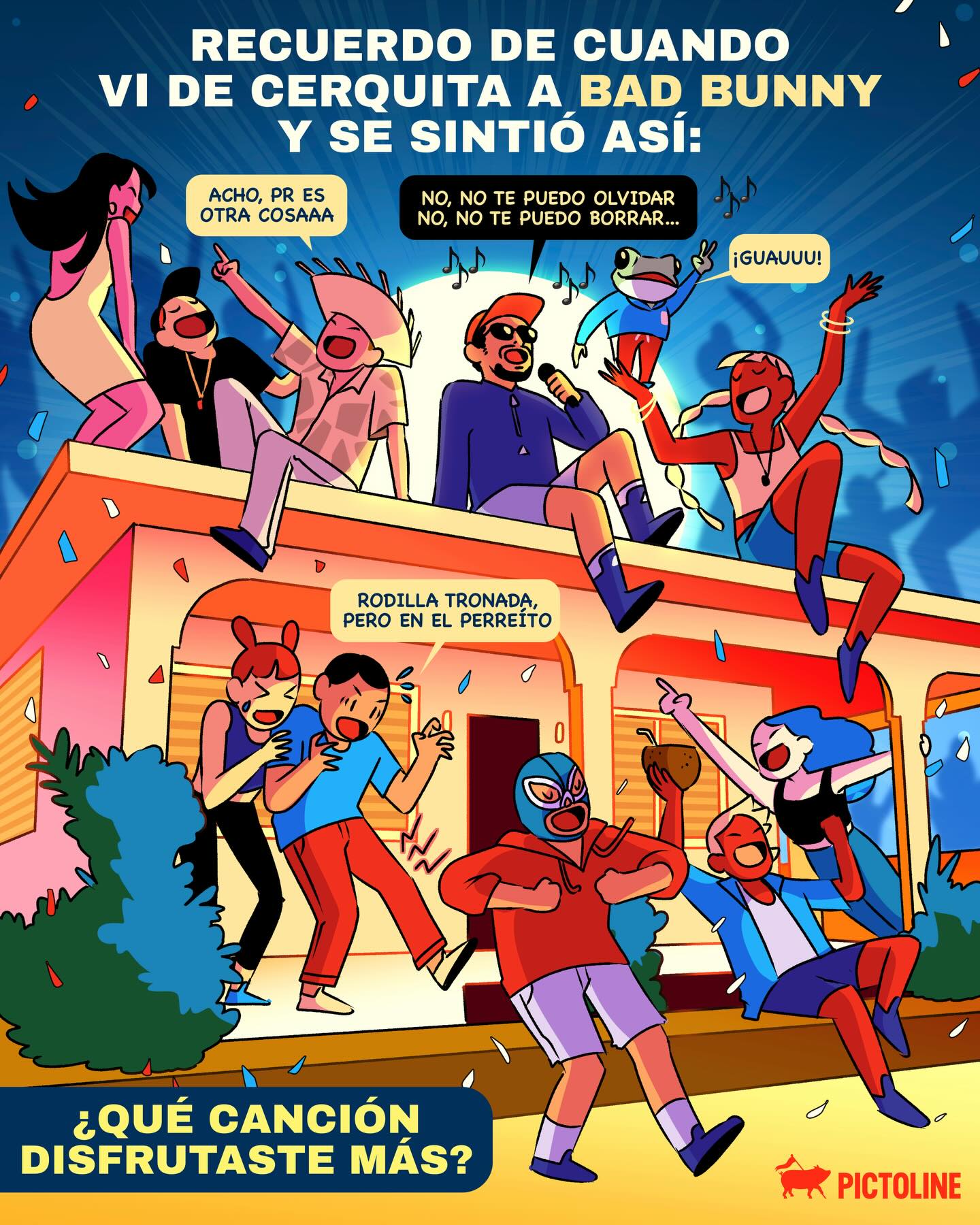 🐸🐰 Acho, ¡Puerto Rico es otra cosa y Bad Bunny en “La casita” también! 🤩🏠🎶🎤 #badbunny #conciertos #méxico #música #entretenimiento #actualidad #pictoline