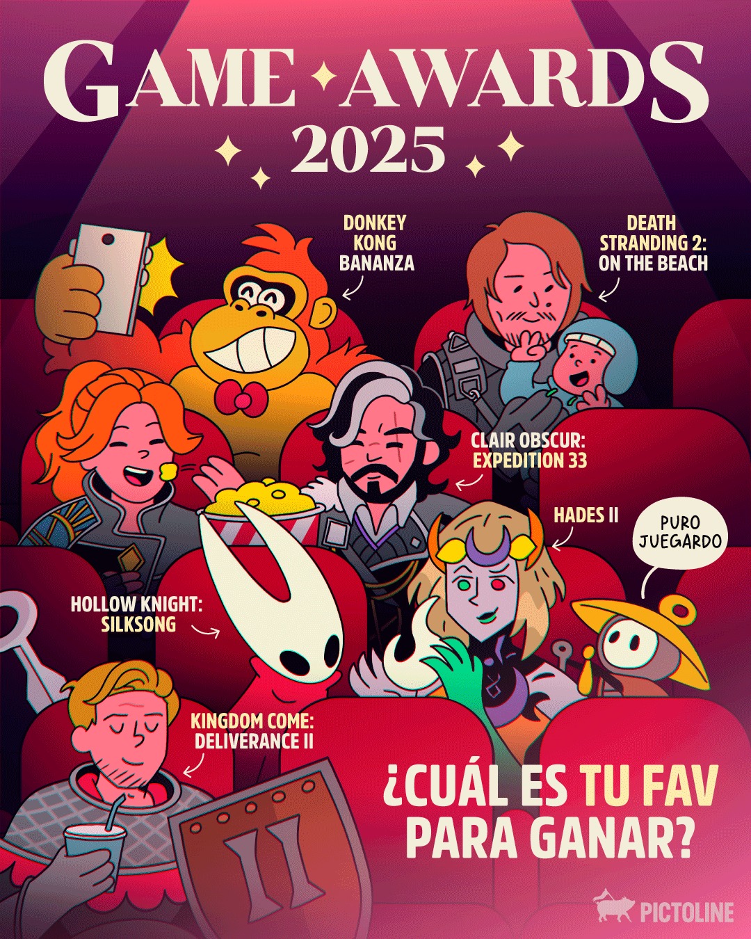 🎮 ¿Cuál es el videojuego del año en tu ❤️?⁣ ⁣ #videojuegos #gameawards #videogame #silksong #clairobscur #deathstranding #entretenimiento #trending #pictoline