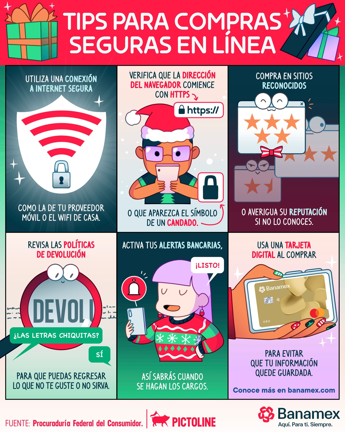Ese “me lo merezco” no debe arruinarte el fin de año 📲 Conoce todos los tips para comprar de forma segura en línea 💳🎁🔍⁣ ⁣ #compras #tips #tecnología #findeaño #regalos #pictoline