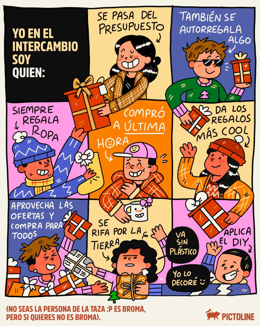 ¿Quién eres en el intercambio navideño? 🎁🎄 Métele cariñito, bb 💅⁣ ⁣ #regalos #diciembre #intercambionavideño #intercambio #navidad #christmas #pictoline