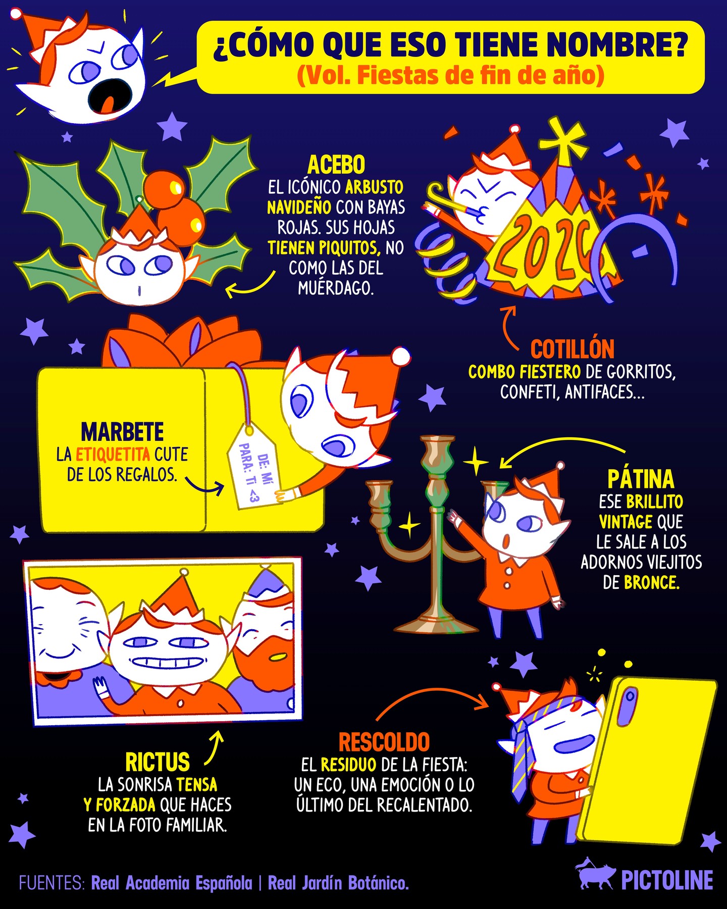 Para que dejes de decir el “dese de la desa” 😌📚 Tu diccionario secreto de fin de año 🎄📖⁣ ⁣ ⁣ #vocabulario #navidad #findeaño #anoñuevo #cena #familia #lengua #lenguaje #christmas #fiesta #pictoline