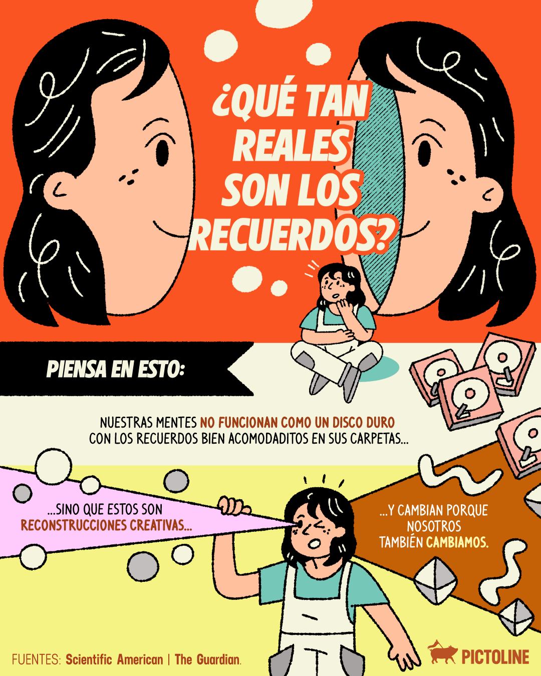 🧠 ¿Y si los recuerdos no fueran tan exactos como creemos? 👀 ⁣ ⁣ #memorias #recuerdos #cerebro #ciencia #experiencias #rosalia #pictoline