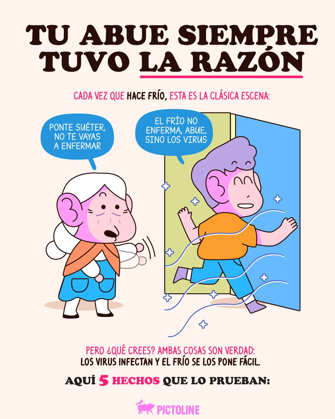 A veces, hacerle caso a la abue sí es ciencia aplicada 👵❄️🦠 #virus #resfriado #gripe #frio #clima #climafrio #enfermedades #salud #pictoline