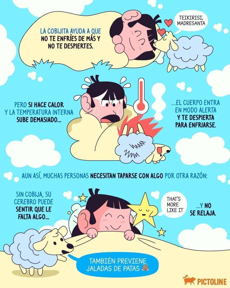 🥶 ¿Te tapas por el frío o por los 👻? ⁣ ⁣ #sueño #dormir #dormirbien #descanso #ciencia #rutinadesueño #cerebro #insomnio #fantasmas #pictoline