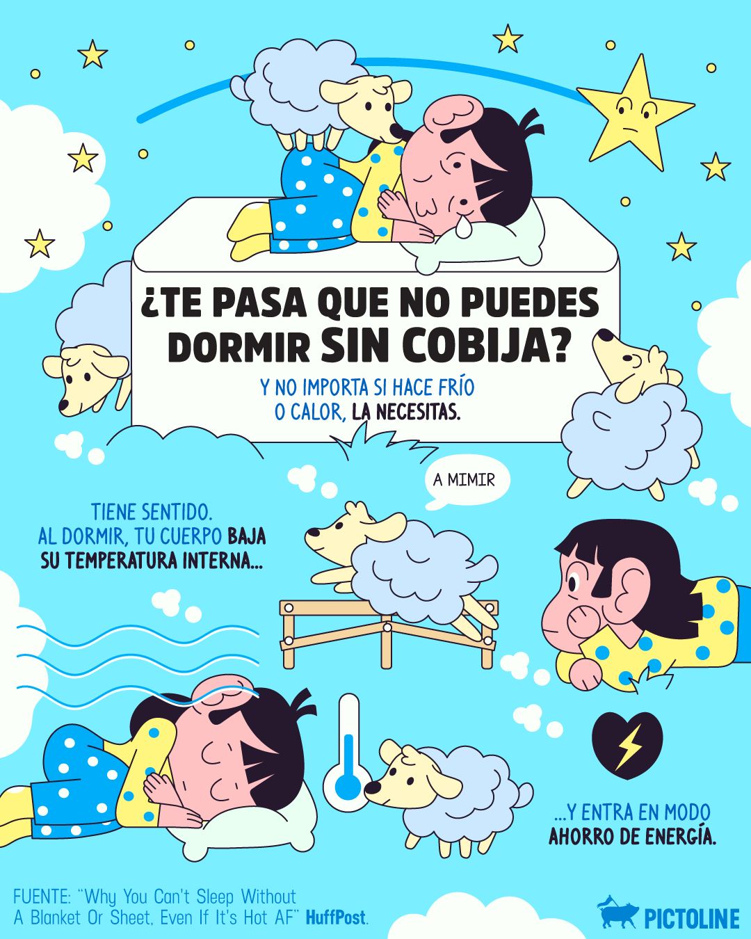 🥶 ¿Te tapas por el frío o por los 👻? ⁣ ⁣ #sueño #dormir #dormirbien #descanso #ciencia #rutinadesueño #cerebro #insomnio #fantasmas #pictoline