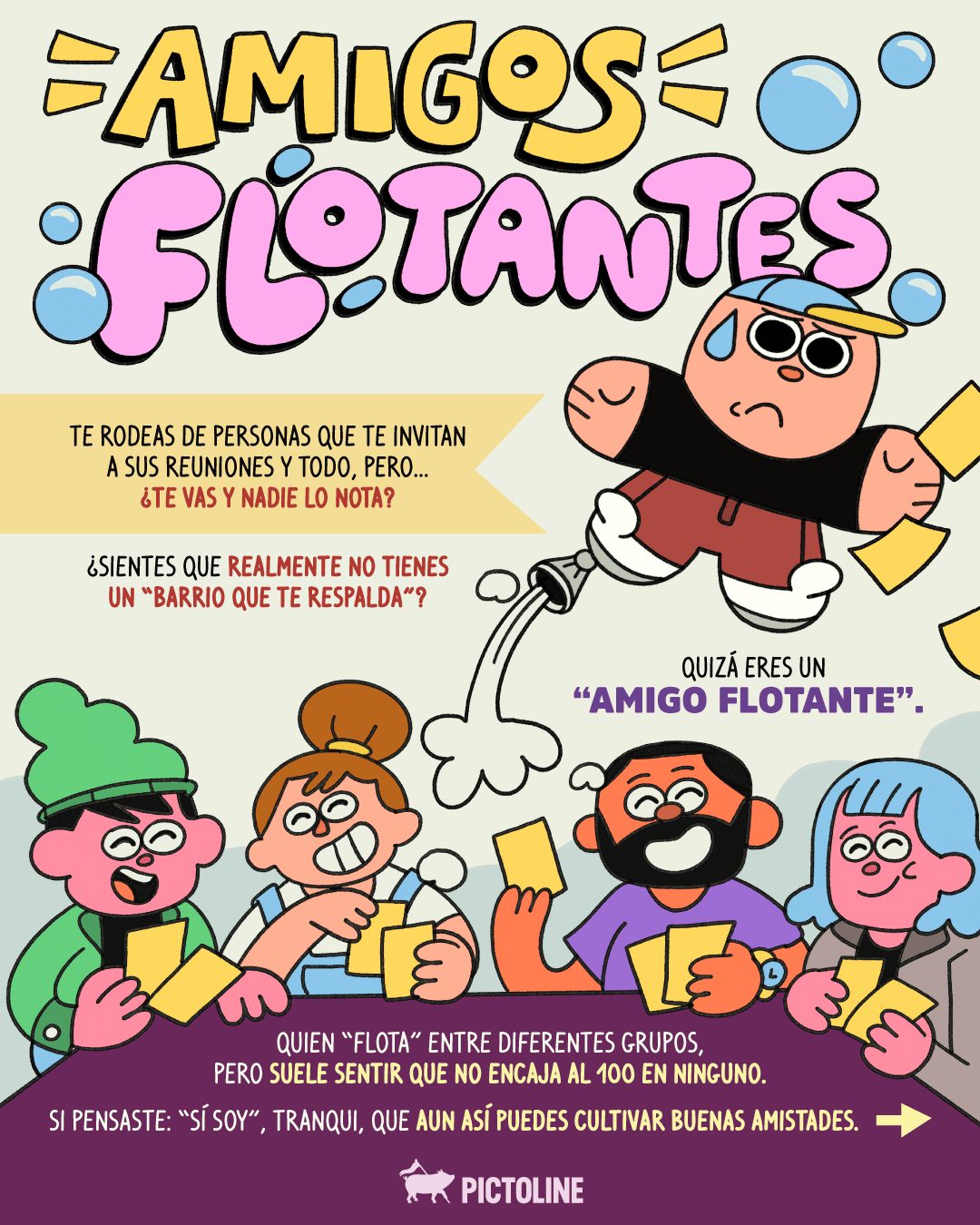 Dejaremos esto por aquí y nos iremos flotando lentamente… 🎈🫣 #amistad #amigos #friendship #psicologia #sociedad #saludmental #pictoline