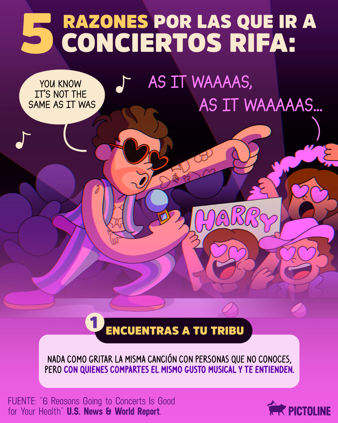 ¿Qué por qué amamos ir a los conciertos? Pues… ❤️‍🩹🎤🎵⁣ ⁣ #música #conciertos #ciencia #salud #music #pictoline