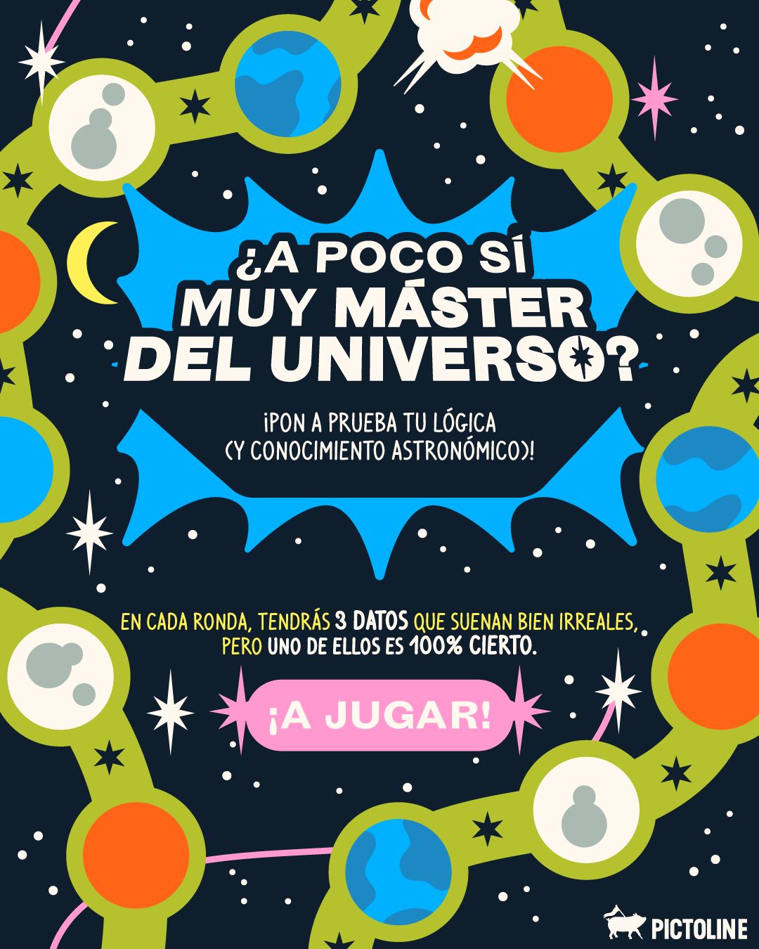 ¿Qué tan máster eres en temas del universo? 💡🤓✨ ¡Presúmenos tu resultado! 👀⁣ ⁣ #universo #ciencia #astronomía #datoscuriosos #juego #quiz #pictoline
