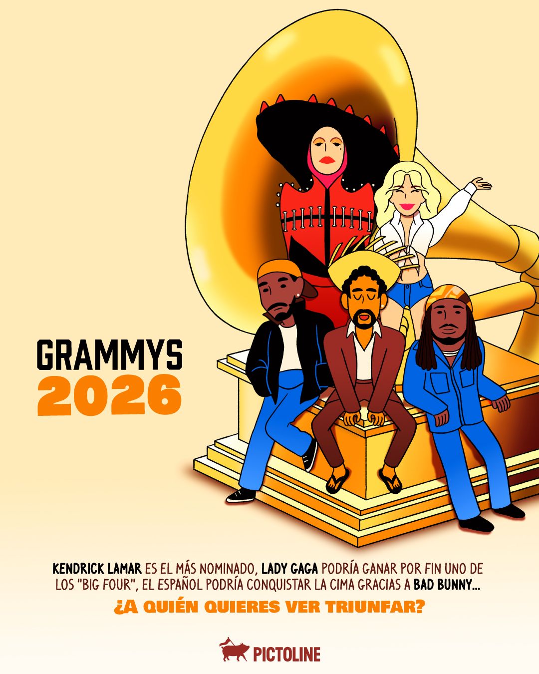 Lady Gaga, Bad Bunny, Kendrick Lamar, Sabrina Carpenter y Leon Thomas… ¡a romperla! ¿Quién crees que ganará? 🎶🎤⁣ ⁣ #GRAMMYs #grammys2026 #música #music #entretenimiento #badbunny #ladygaga #kendricklamar #sabrinacarpenter #leonthomas