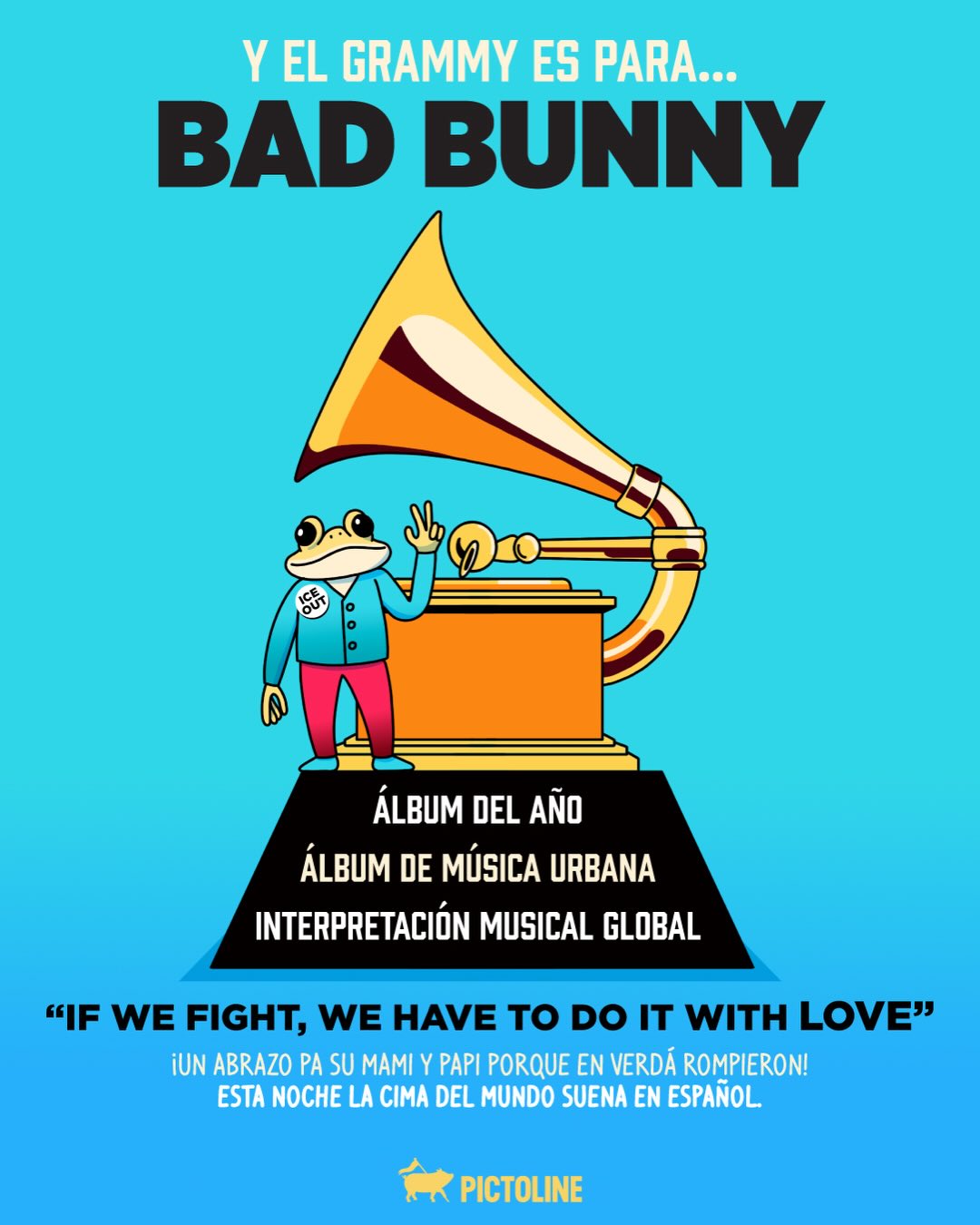 “Si peleamos, tenemos que hacerlo con amor” 🔥🏆 Así sonaron los Grammys esta noche 🎤 #grammys #entretenimiento #badbunny #breaking #pictoline