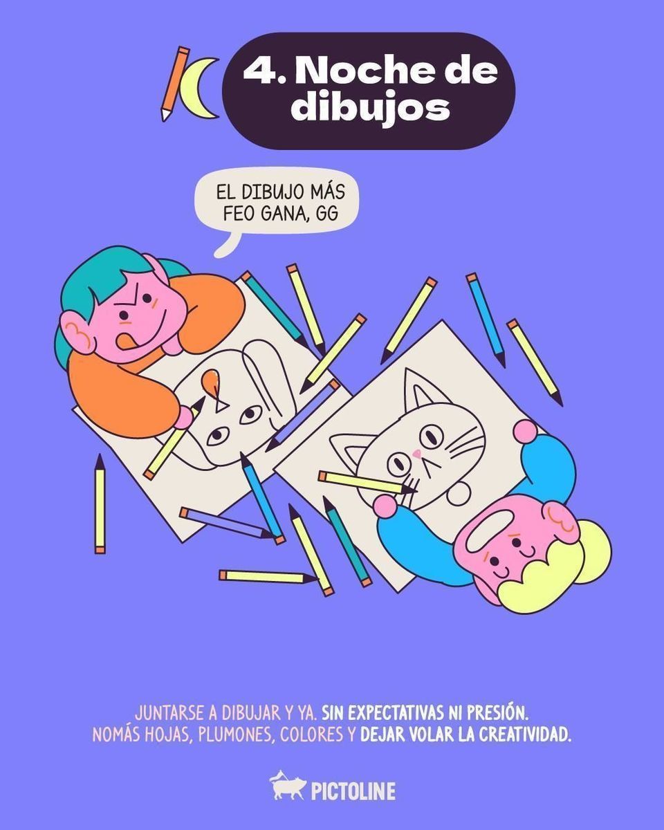 ¿Siempre los mismos planes? 😮‍💨 La noche tiene más opciones 🎨⁣ ⁣ #amistad #findesemana #buenosmomentos #ocio #juegosdemesa #ideas #creatividad #dibujos #humor