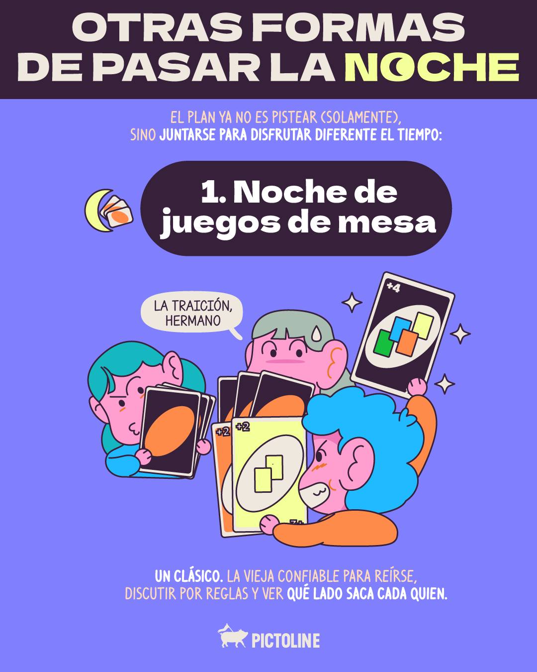 ¿Siempre los mismos planes? 😮‍💨 La noche tiene más opciones 🎨⁣ ⁣ #amistad #findesemana #buenosmomentos #ocio #juegosdemesa #ideas #creatividad #dibujos #humor