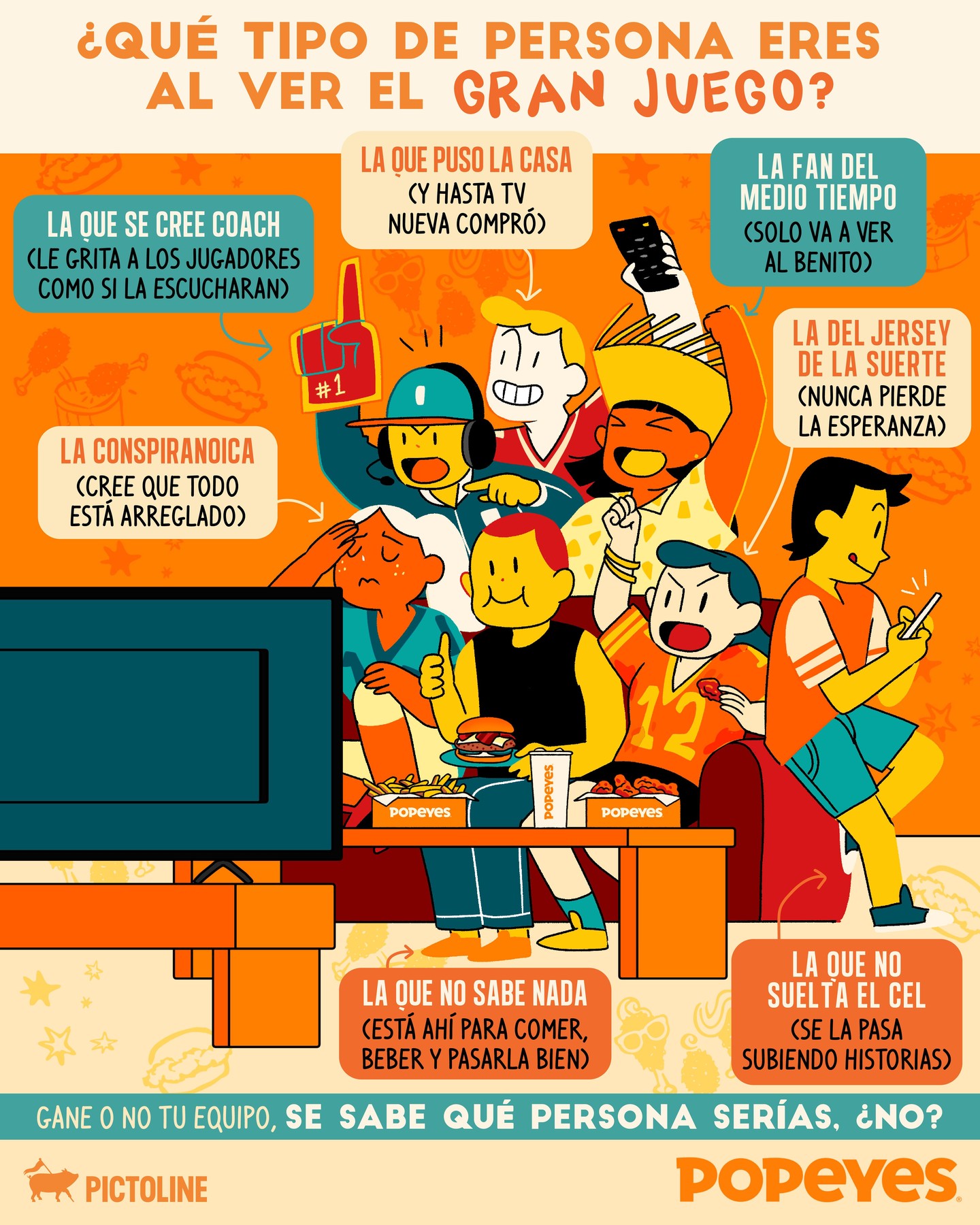 El Super Bowl divide al mundo: expertos de sillón 🧠 vs. fans del pollo 🍗😌 se saaaabe quién gana 🏈 ¿de qué lado estás?⁣ ⁣ #superbowl #superbowlsunday #badbunny #greenday #halftimeshow #alitas #humor #pictoline