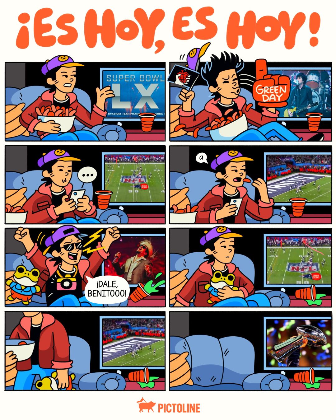 🏈 CC el partido es el intermedio entre shows 🐰🎤🎸⁣ ⁣ #superbowl #superbowlsunday #badbunny #greenday #halftimeshow #culturapop #actualidad #humor #pictoline