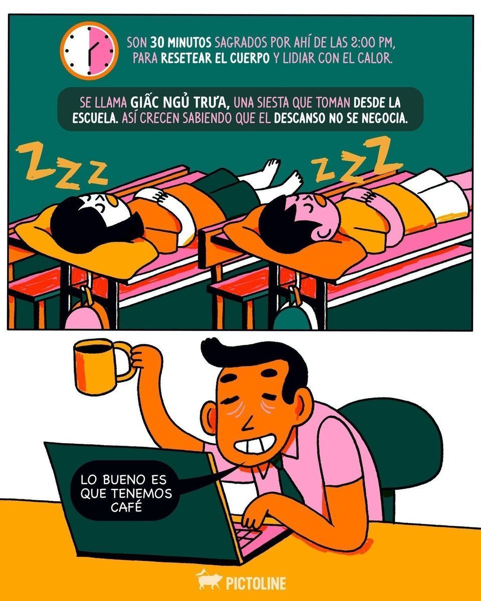 Si a ti también "se te borró la sonrisaaaaa" 🎶🎹🎸 mándale esta info a tu jefe 👀⁣ ⁣ #siesta #dormir #saluddelsueño #salud #dormirbien #siestatime #vietnam #pictoline⁣