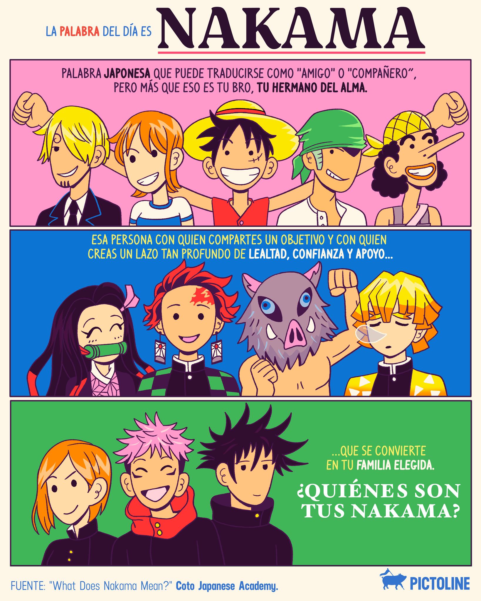 Tu bro, tu compa, tu hermano del alma, tu nakama 😍🫰💫 #palabras #japón #nakama #cultura #amistad #pictoline
