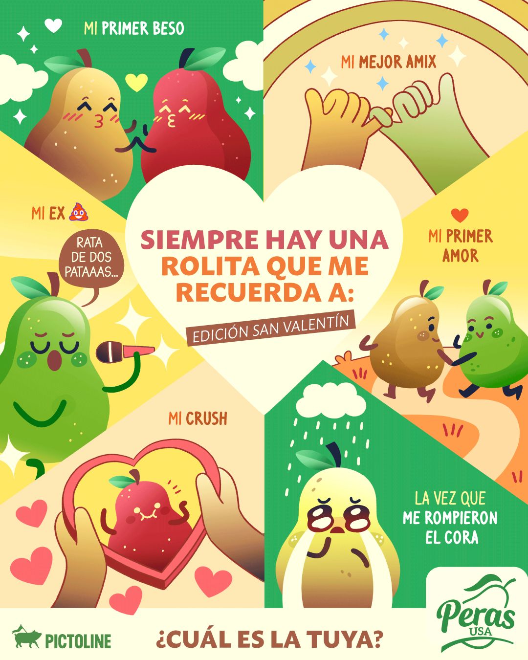 Dale una mordida a tu pera 🍐 si también te identificaste con ella 🎤🎵💚⁣ ⁣ #canciones #peras #frutas #comida #música #pictoline