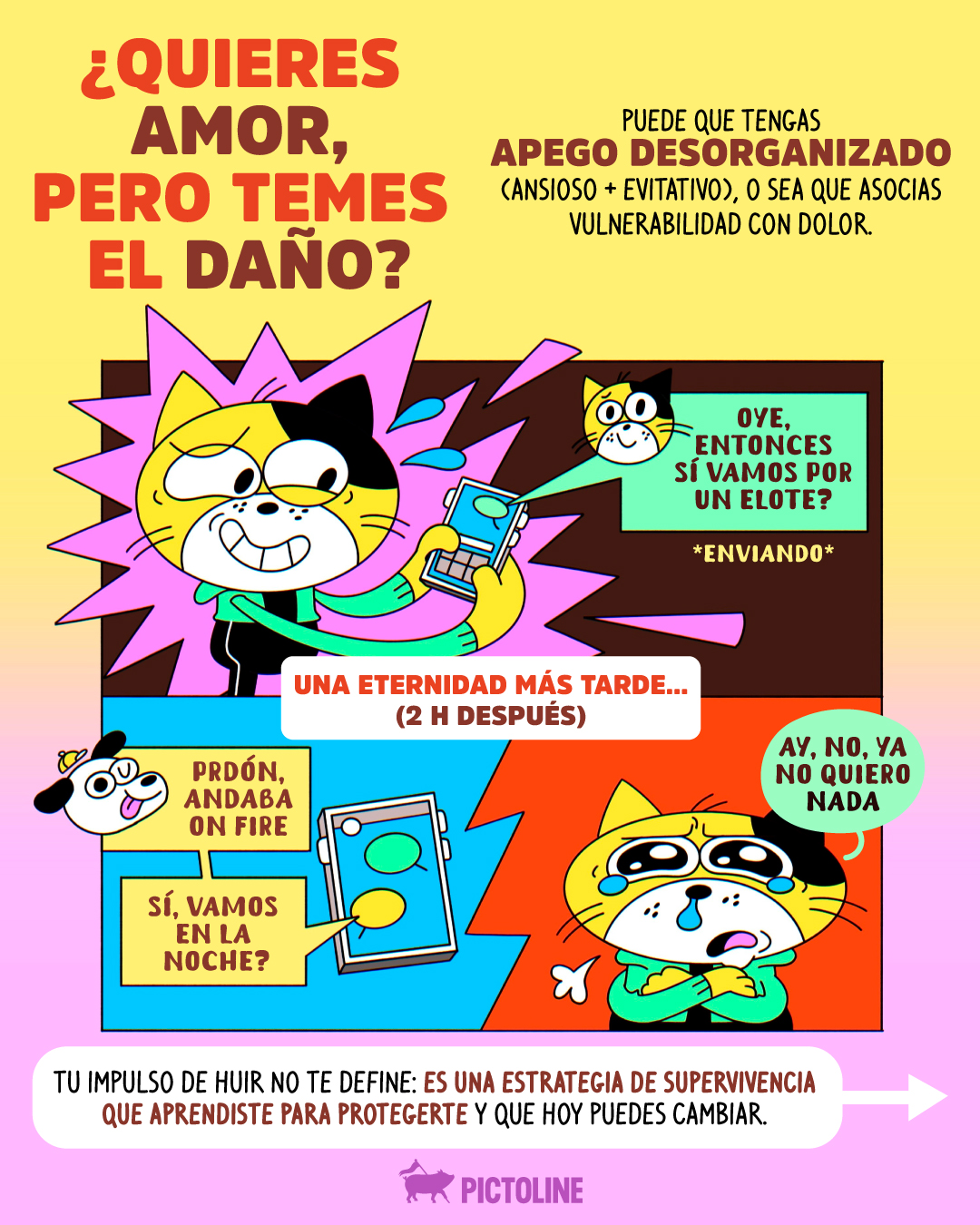 ¿Quieres que te quieran, pero huyes por miedo a que te lastimen? Puede que tengas apego desorganizado ❤️🩹🫂 Aprende cómo transformarlo #apego #relaciones #apegoansioso #apegoevitativo #saludmental #apegoseguro #emociones #pictoline