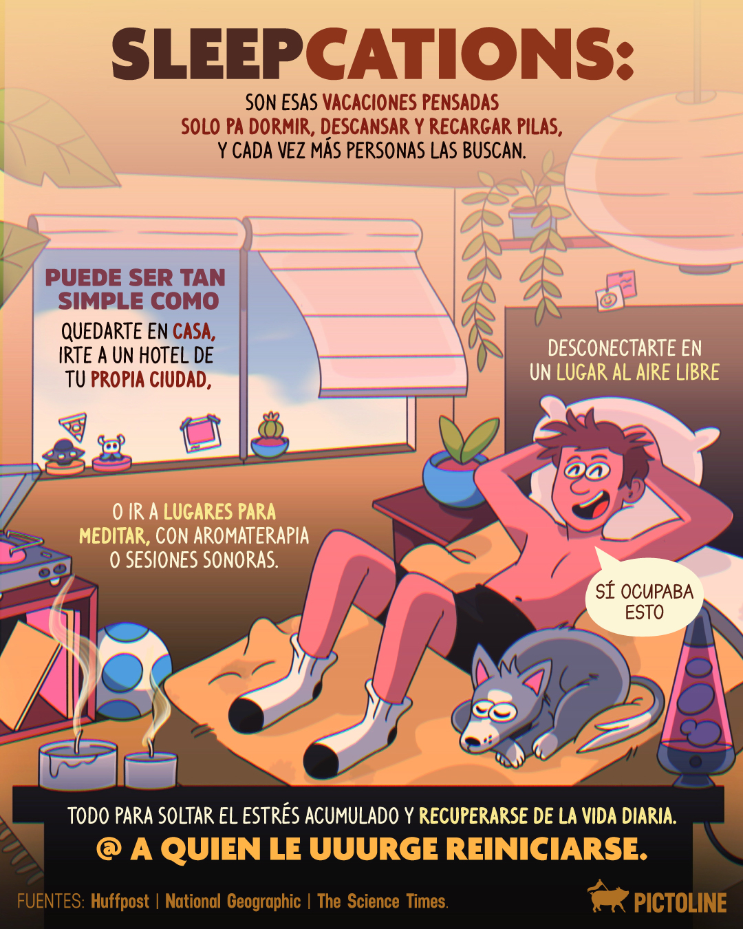 Viernes de irse lejos, PERO DE LA VIDA ADULTA 🛫 #sleepcations #vacaciones #descanso #relax #dormir #estres #burnout #saludmental #trabajo #pictoline