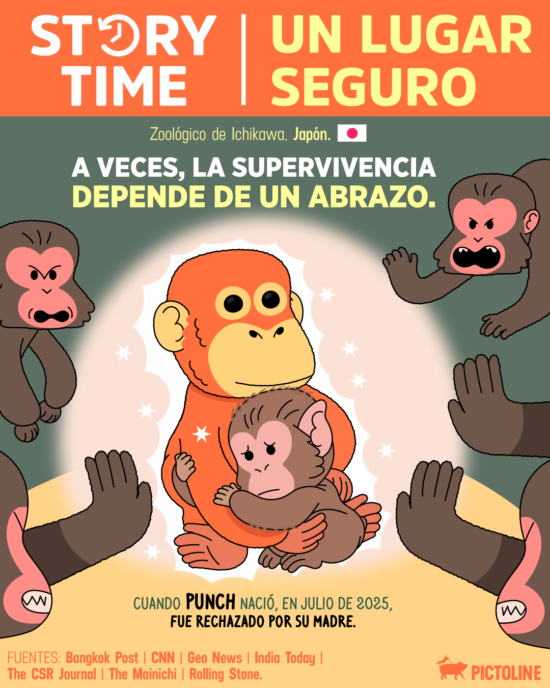 ¿También lloraste por Punch? 🥹 Aquí el storytime de tooodo lo que ha pasado al lado de su peluche 🧸🐒 ⁣ ⁣ #punch #animales #apego #mono #pictoline